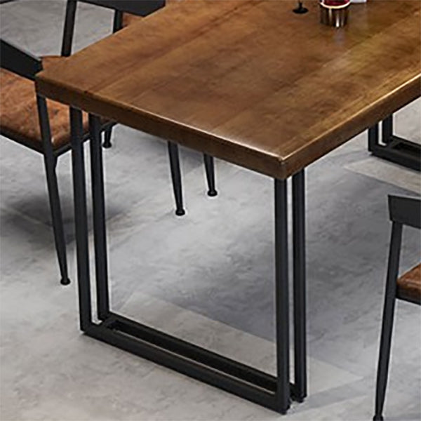 Solid Wood Indoor Dining Table for Restaurant Industrial Wood Table with Metal Base