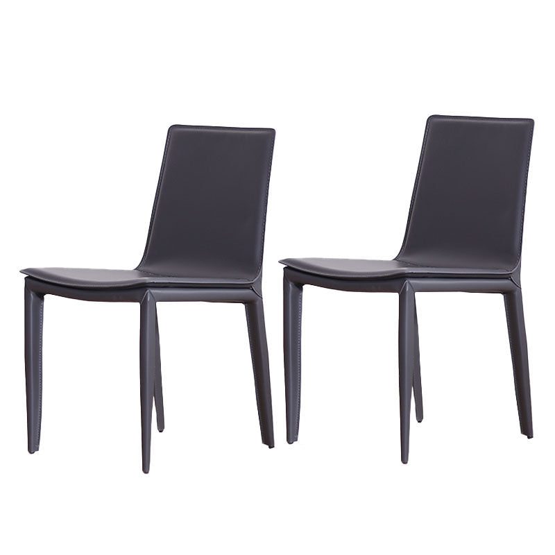 Contemporary Metal Dining Room Chair Armless Leather Side Chair