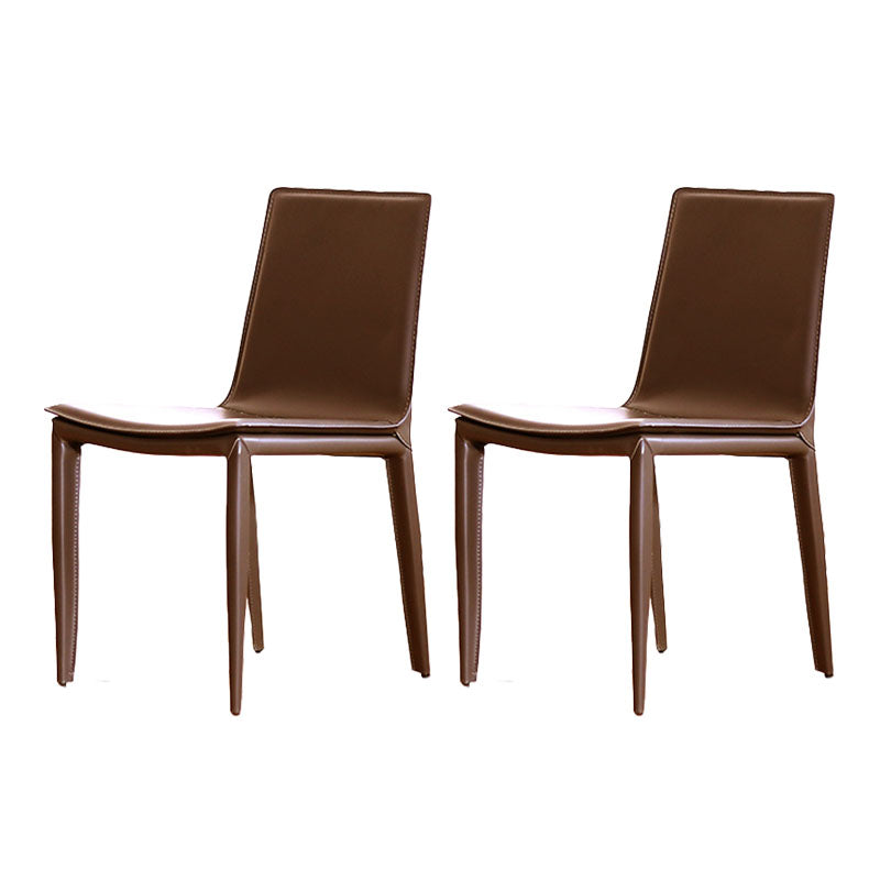 Contemporary Metal Dining Room Chair Armless Leather Side Chair