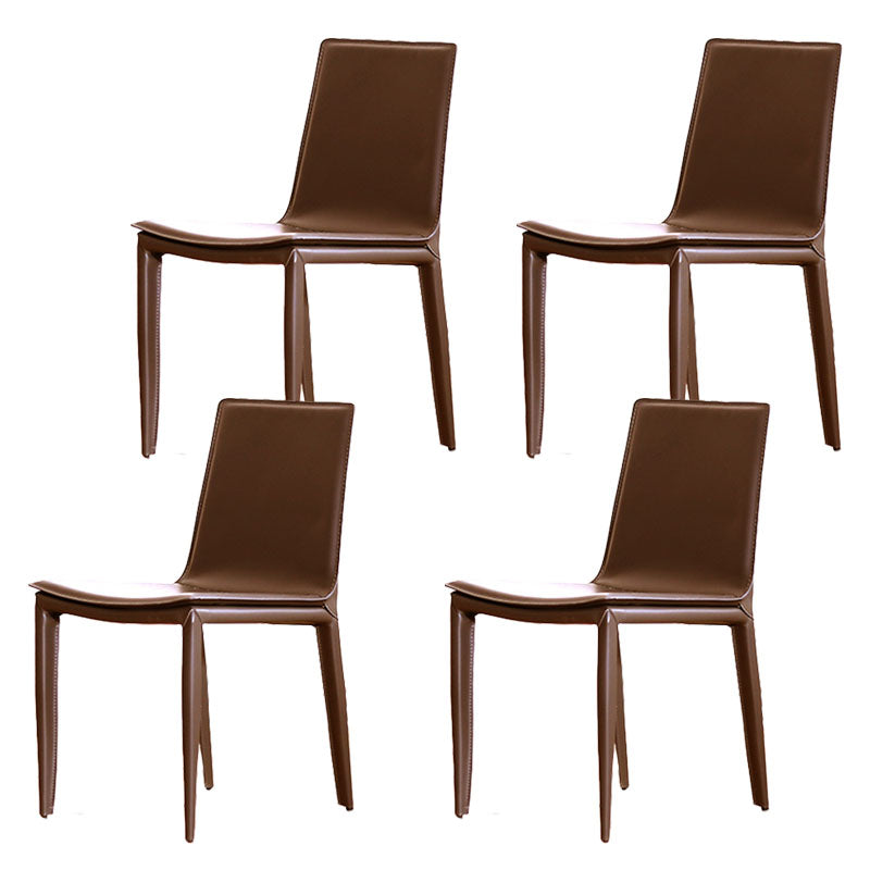 Contemporary Metal Dining Room Chair Armless Leather Side Chair