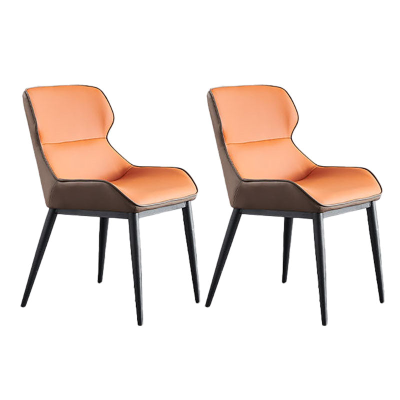 Contemporary Metal Dining Room Chair Arm Faux Leather Side Chair