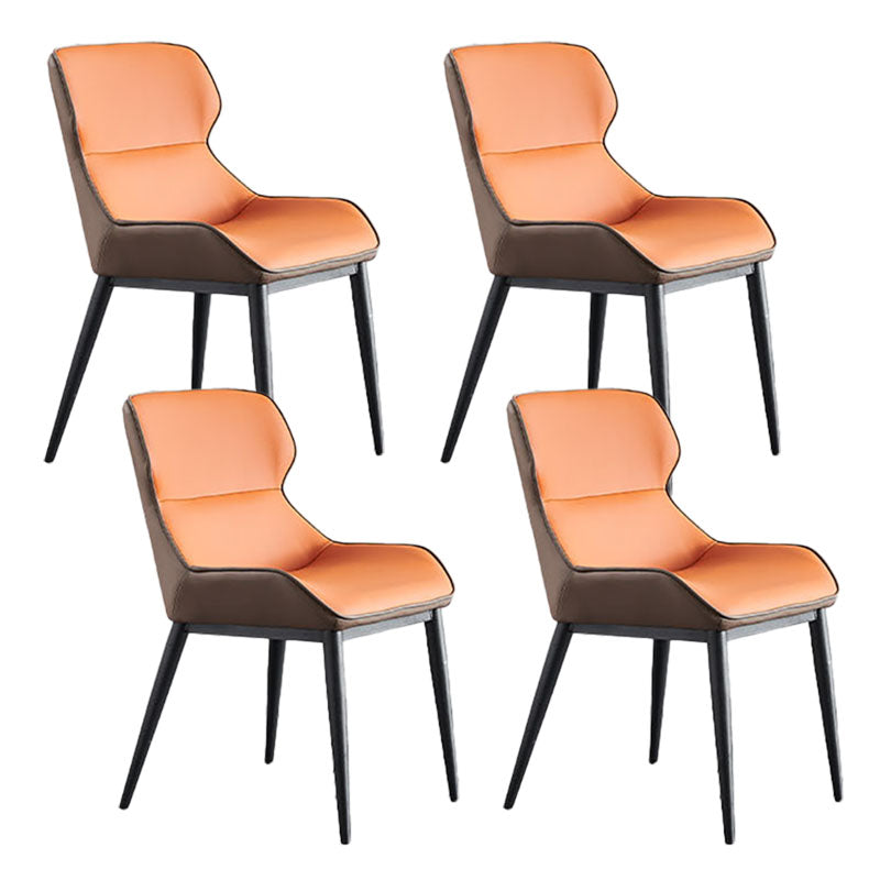 Contemporary Metal Dining Room Chair Arm Faux Leather Side Chair