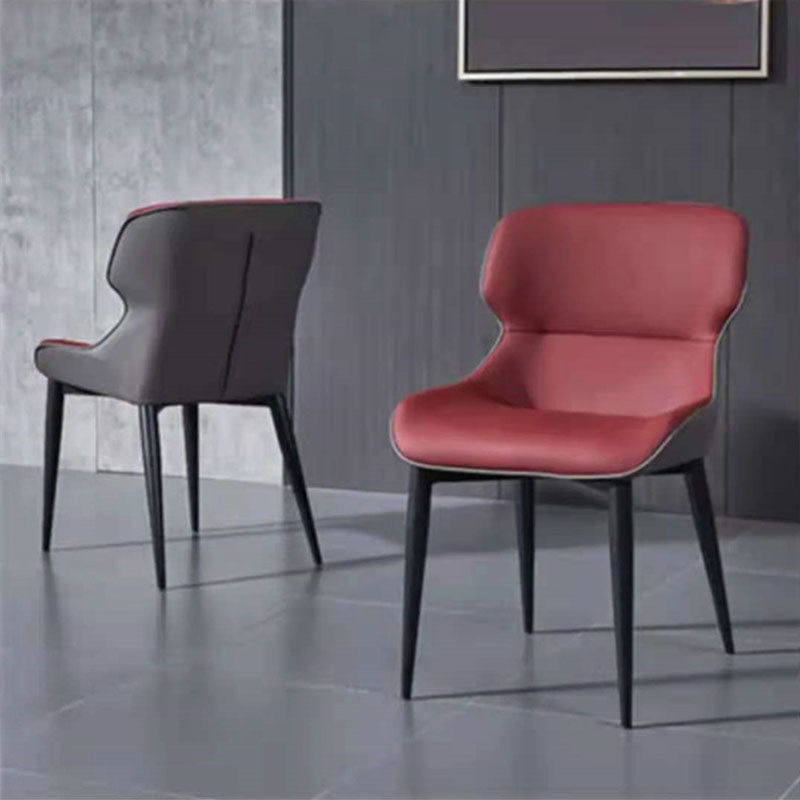 Contemporary Metal Dining Room Chair Arm Faux Leather Side Chair