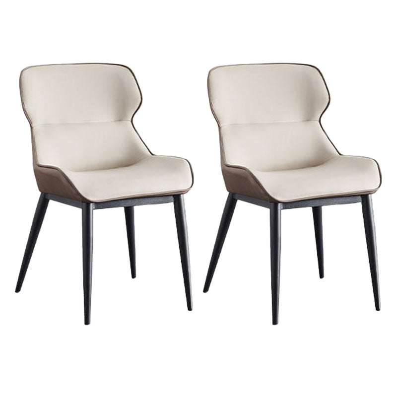 Contemporary Metal Dining Room Chair Arm Faux Leather Side Chair