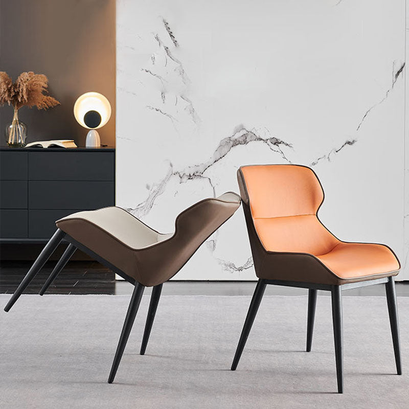 Contemporary Metal Dining Room Chair Arm Faux Leather Side Chair