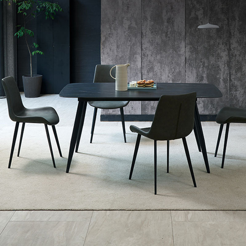 Contemporary Metal Dining Room Chair Armless Faux Leather Side Chair