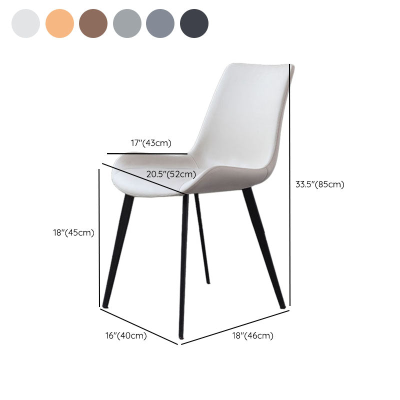 Contemporary Metal Dining Room Chair Armless Faux Leather Side Chair