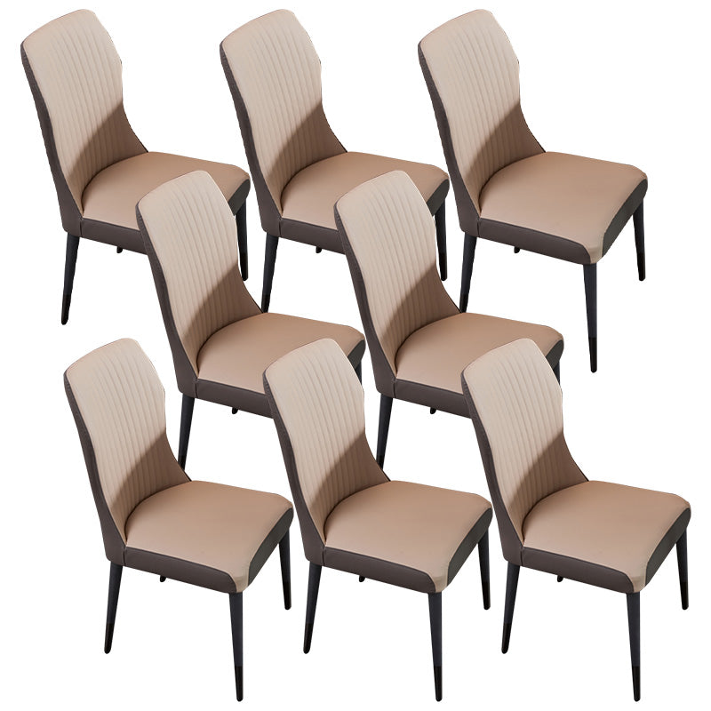 Contemporary Style Armless Chair Leather Parsons Chair with Wooden Base for Dining Room