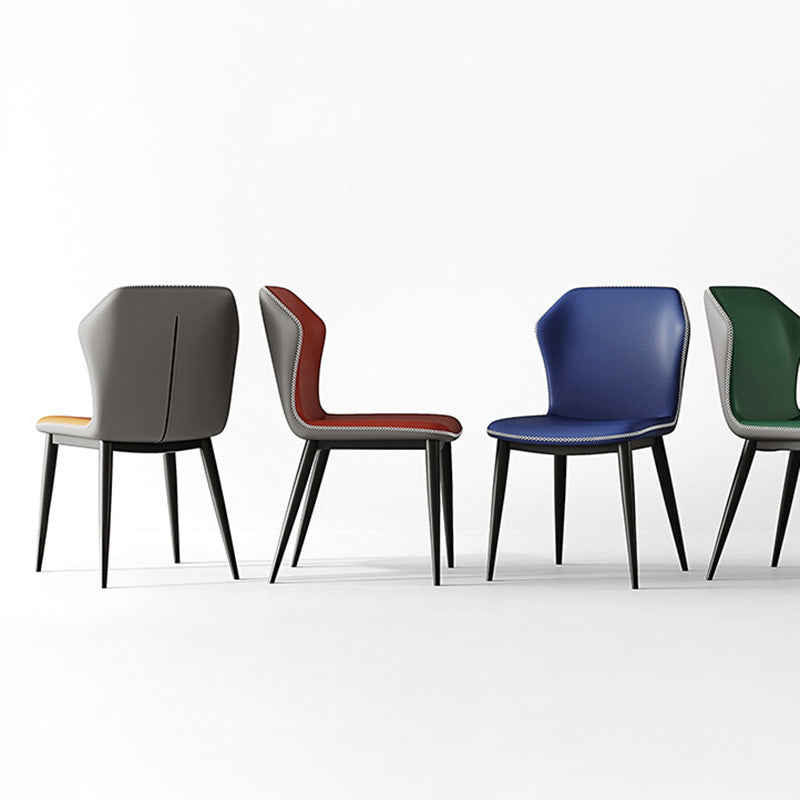 Industrial Wing Back Side Chair Leather Armless Dining Chair with Metal Base