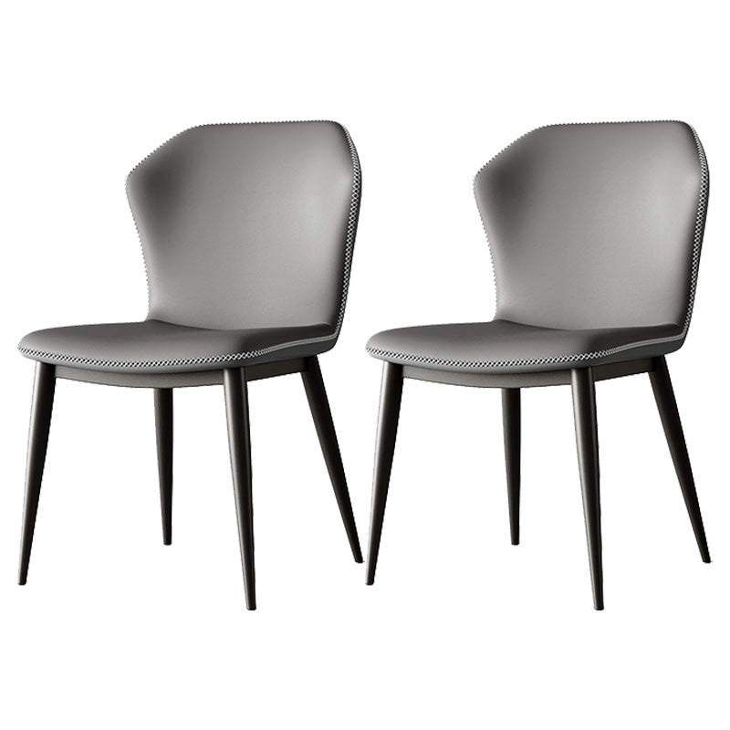 Industrial Wing Back Side Chair Leather Armless Dining Chair with Metal Base