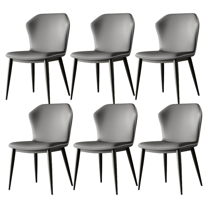 Industrial Wing Back Side Chair Leather Armless Dining Chair with Metal Base