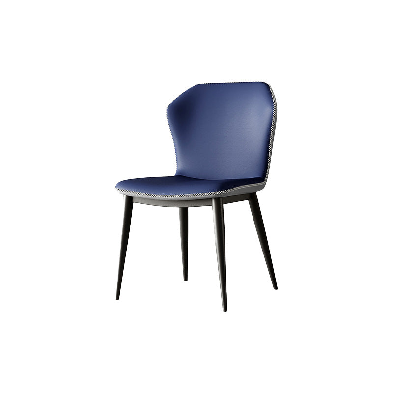 Industrial Wing Back Side Chair Leather Armless Dining Chair with Metal Base