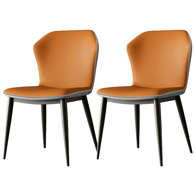 Industrial Wing Back Side Chair Leather Armless Dining Chair with Metal Base