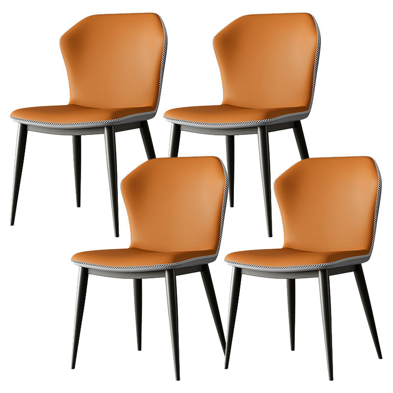 Industrial Wing Back Side Chair Leather Armless Dining Chair with Metal Base