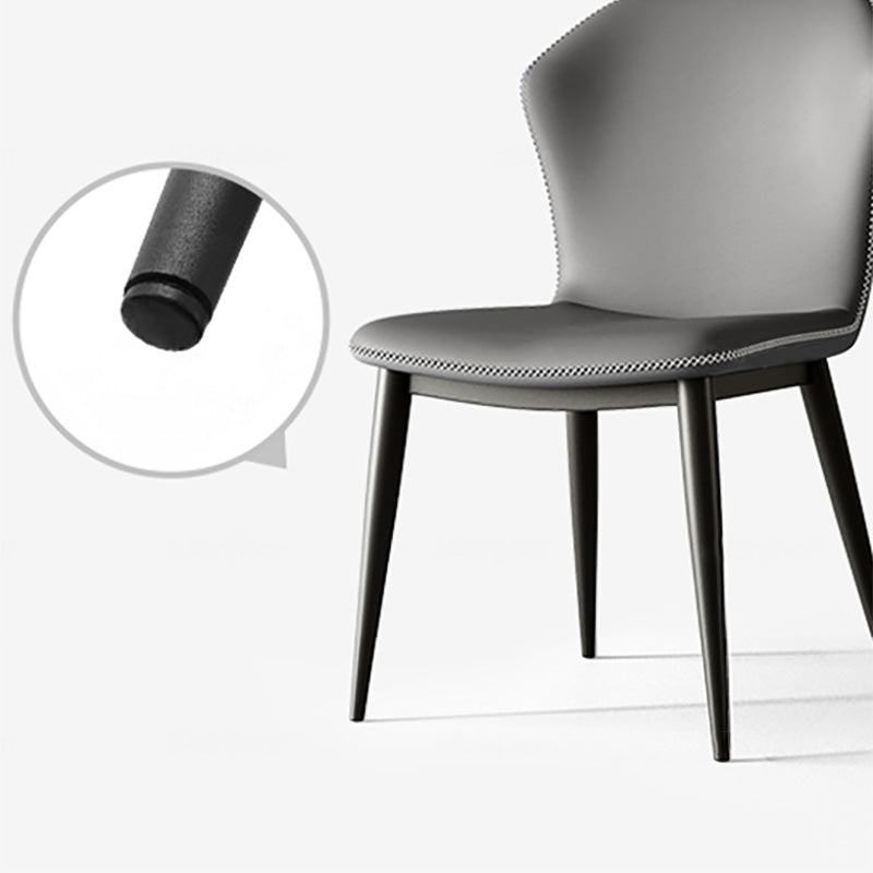 Industrial Wing Back Side Chair Leather Armless Dining Chair with Metal Base