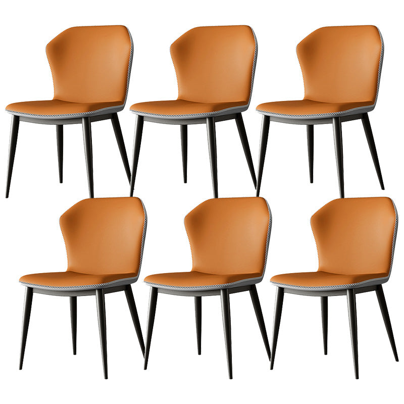 Industrial Wing Back Side Chair Leather Armless Dining Chair with Metal Base