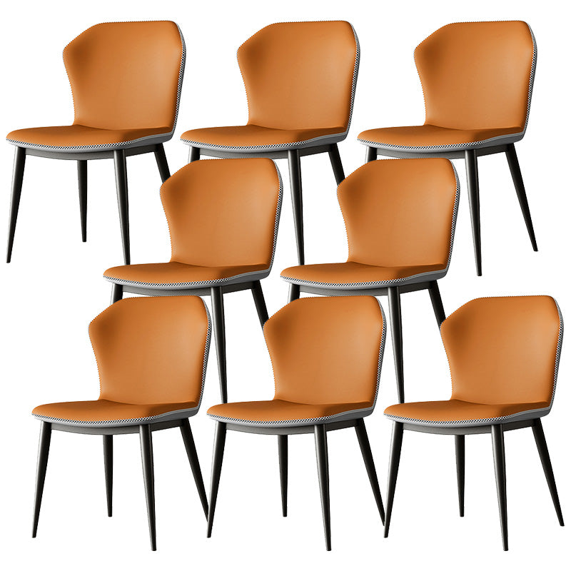 Industrial Wing Back Side Chair Leather Armless Dining Chair with Metal Base