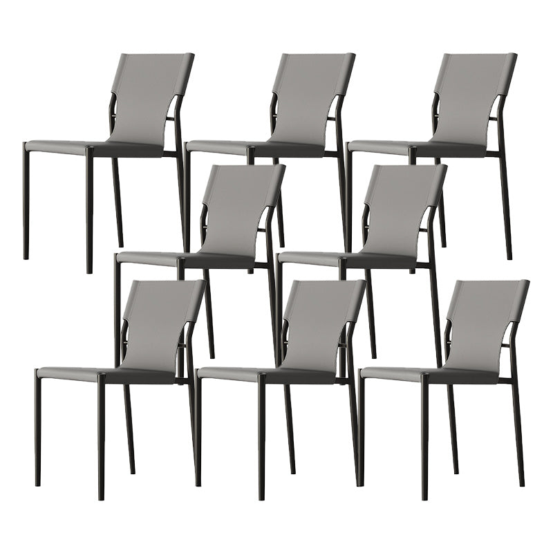 Industrial Armless Leather Chair Open Back Side Dining Chair with Metal Base