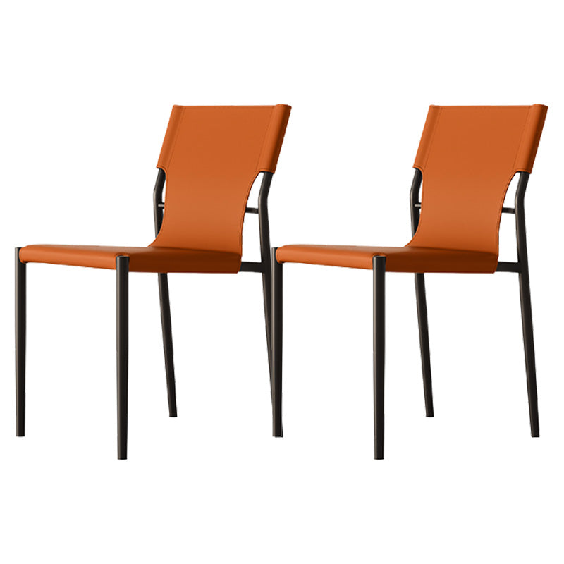 Industrial Armless Leather Chair Open Back Side Dining Chair with Metal Base