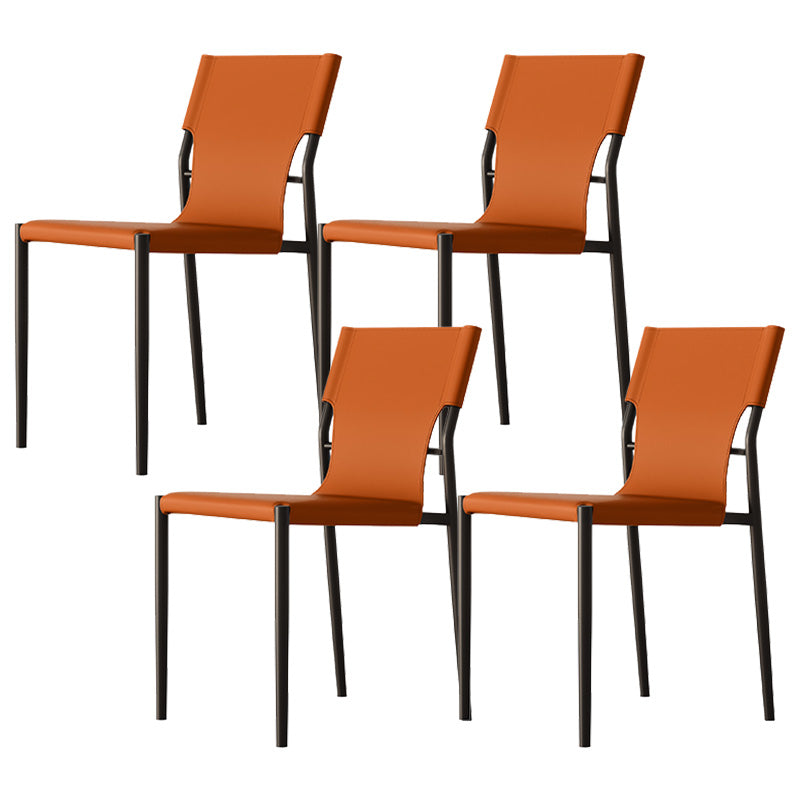Industrial Armless Leather Chair Open Back Side Dining Chair with Metal Base