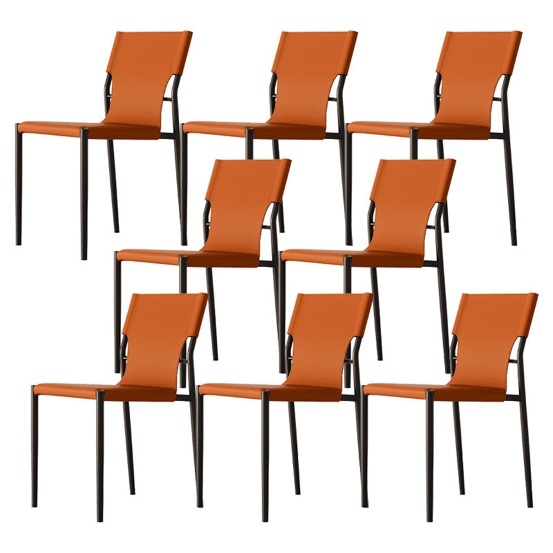 Industrial Armless Leather Chair Open Back Side Dining Chair with Metal Base