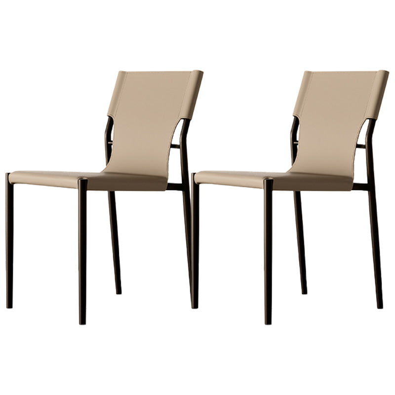 Industrial Armless Leather Chair Open Back Side Dining Chair with Metal Base