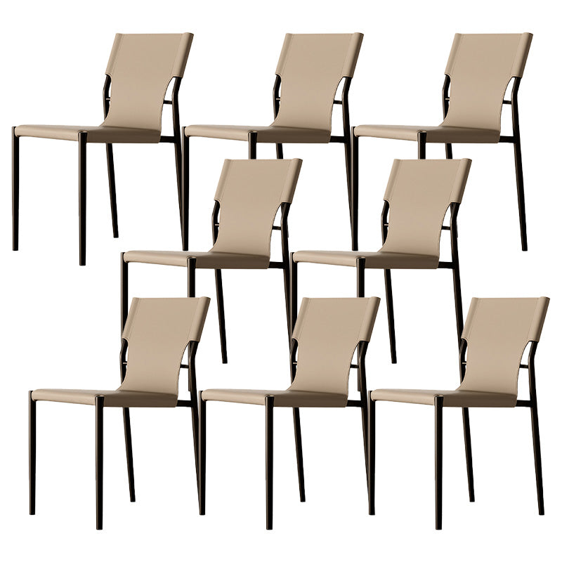 Industrial Armless Leather Chair Open Back Side Dining Chair with Metal Base