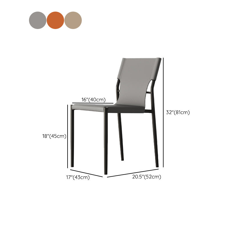 Industrial Armless Leather Chair Open Back Side Dining Chair with Metal Base