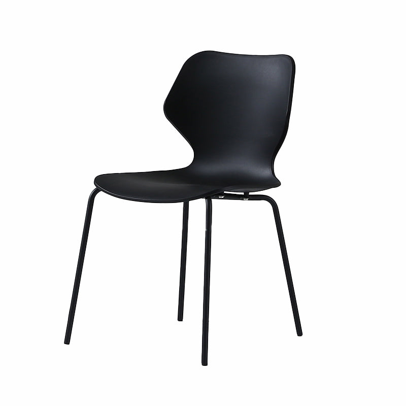 Modern Wing Back Side Chair Plastic Armless Dining Chair with Metal Base