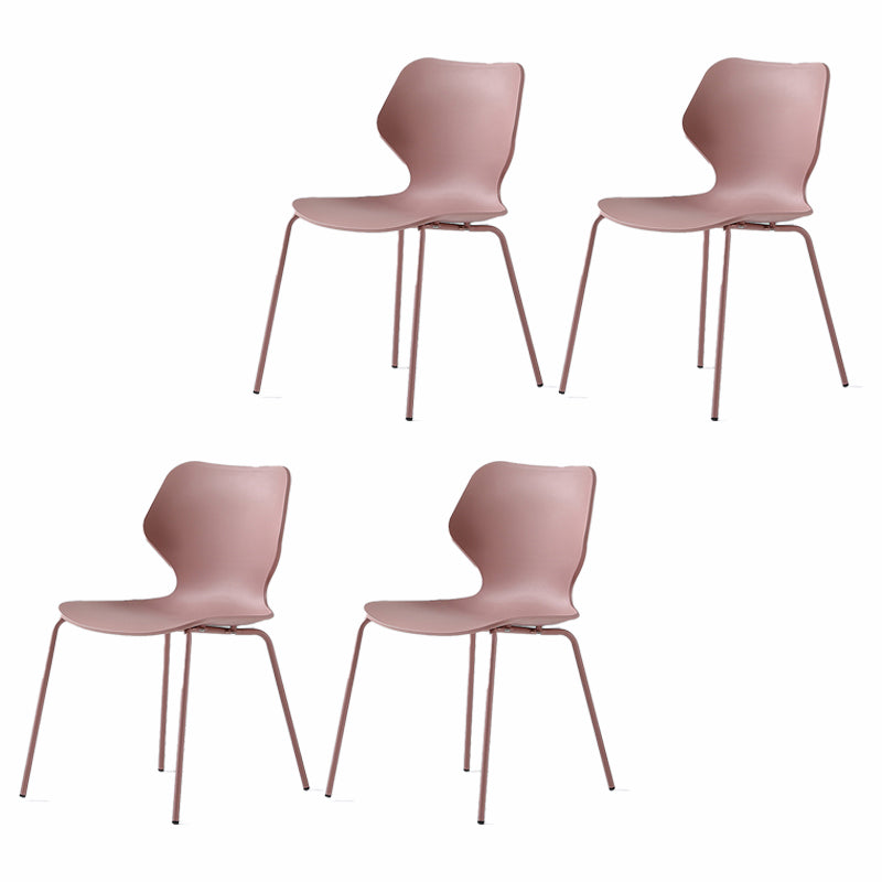 Modern Wing Back Side Chair Plastic Armless Dining Chair with Metal Base