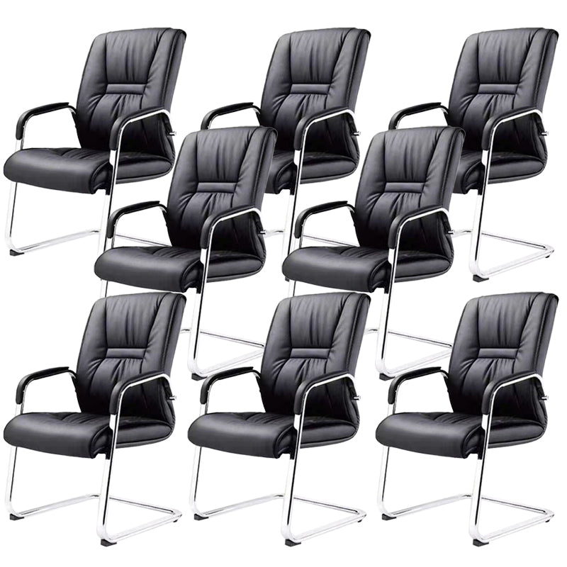 High Back Office Chair Faux Leather Padded Fixed Arms Conference Chair
