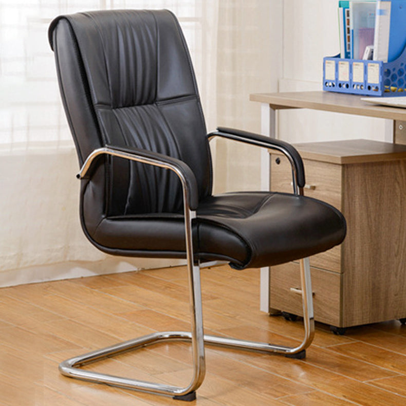 High Back Office Chair Faux Leather Padded Fixed Arms Conference Chair