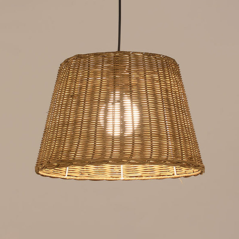 Orba da secchio Ampiccamento del soffitto Light Asia Stile asiatico Rattan 9,5 "/13" Larghezza 1 Lampada a ciondolo leggera in beige per sala da pranzo