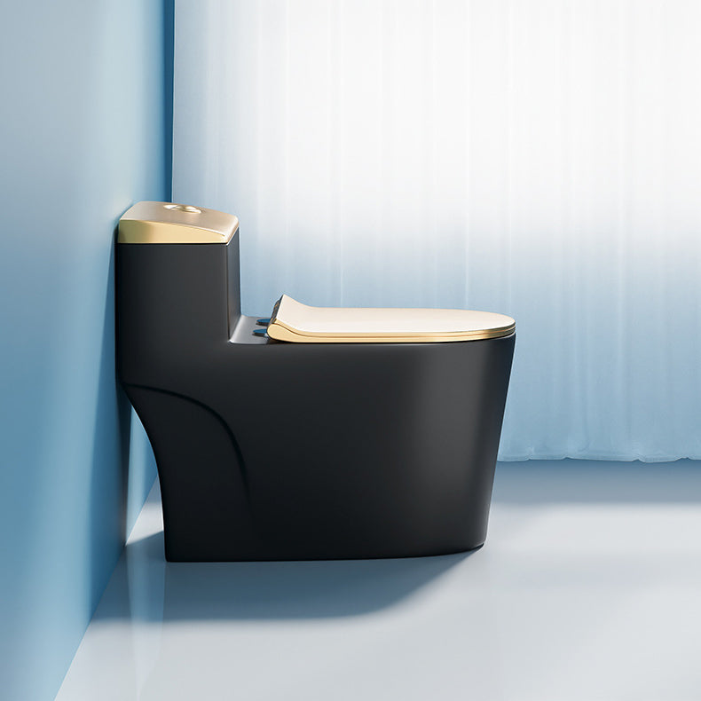 Traditional One Piece Toilet Floor Mounted Black Toilet Bowl with Seat for Washroom