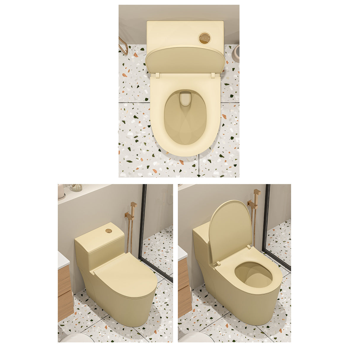 Traditional Skirted Toilet Floor Mount One-Piece Flush Toilet with Slow Close Seat