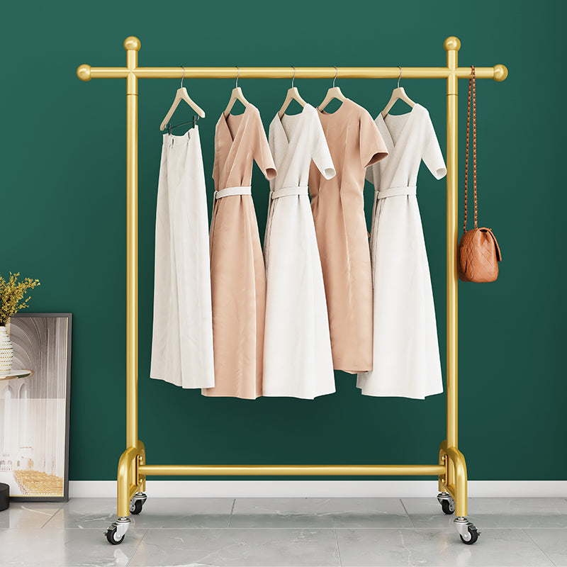 Glam Coat Rack Metal Framed Hanging Rail and Hooks Hall Stand with Castors