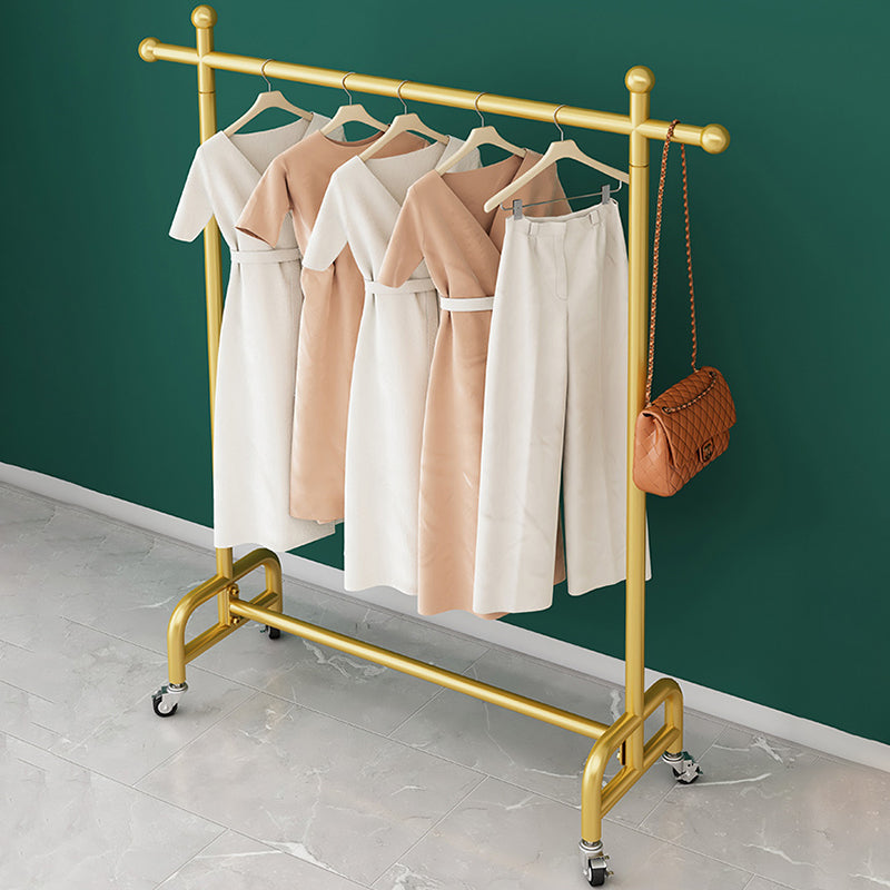 Glam Coat Rack Metal Framed Hanging Rail and Hooks Hall Stand with Castors