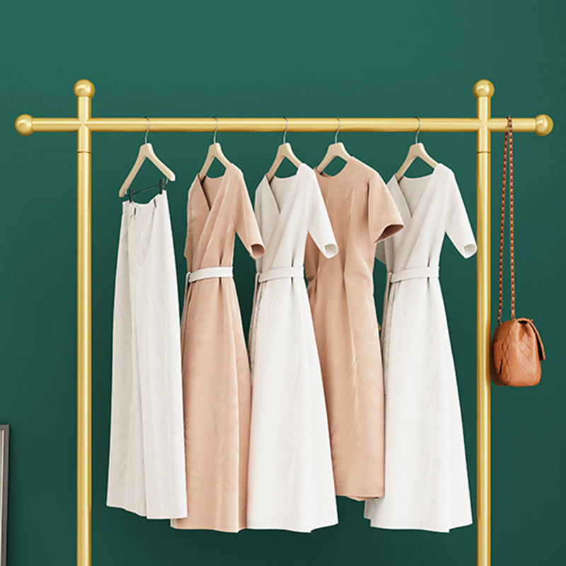 Glam Coat Rack Metal Framed Hanging Rail and Hooks Hall Stand with Castors