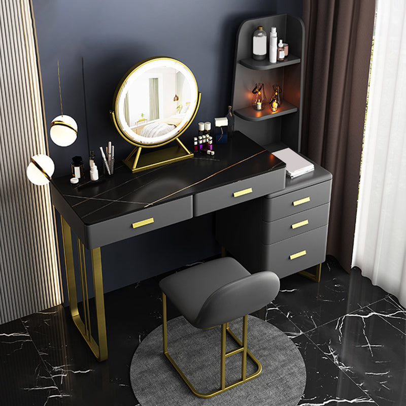 5-Drawer Slate Vanity Makeup Desk with Storage Shelves - 51.2" H