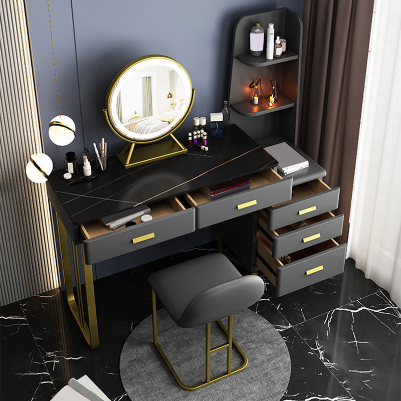 5-Drawer Slate Vanity Makeup Desk with Storage Shelves - 51.2" H