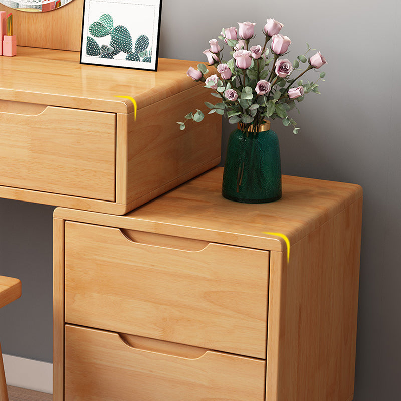 31. 5" W Wood Vanity Table with Mirror & Stool 4 Drawers Simple Makeup Vanity Table Set