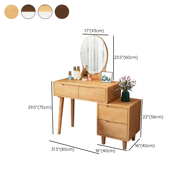 31. 5" W Wood Vanity Table with Mirror & Stool 4 Drawers Simple Makeup Vanity Table Set