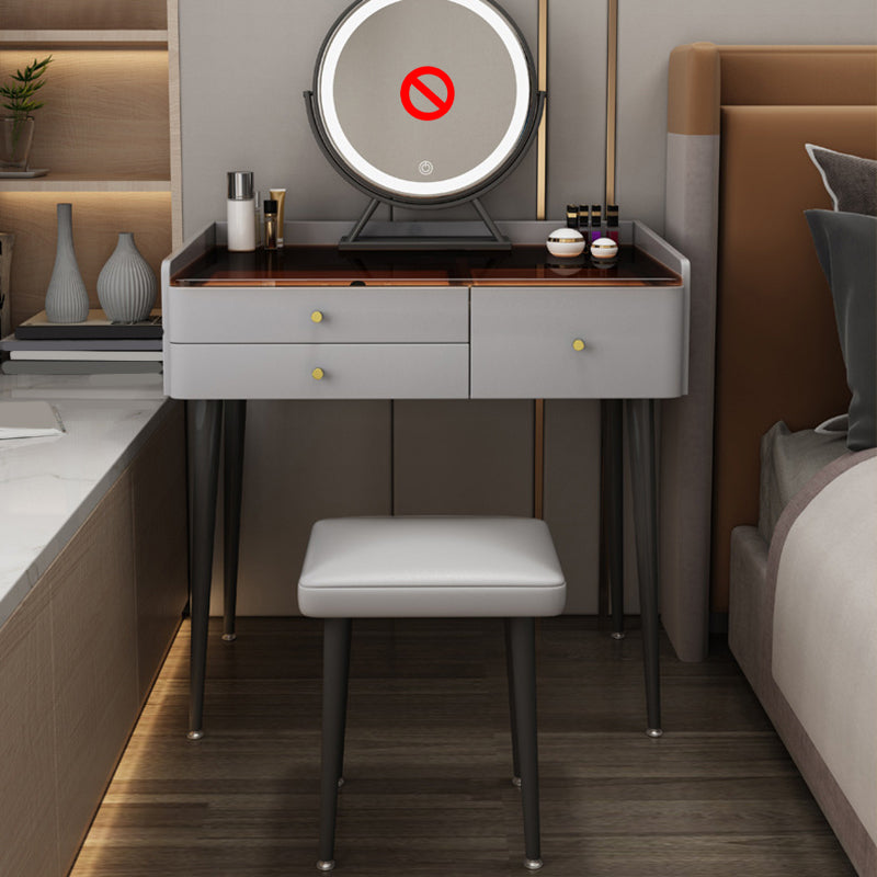 Solid Wood Vanity Table Modern Glass Top Vanity Table and Stool Set with Drawers