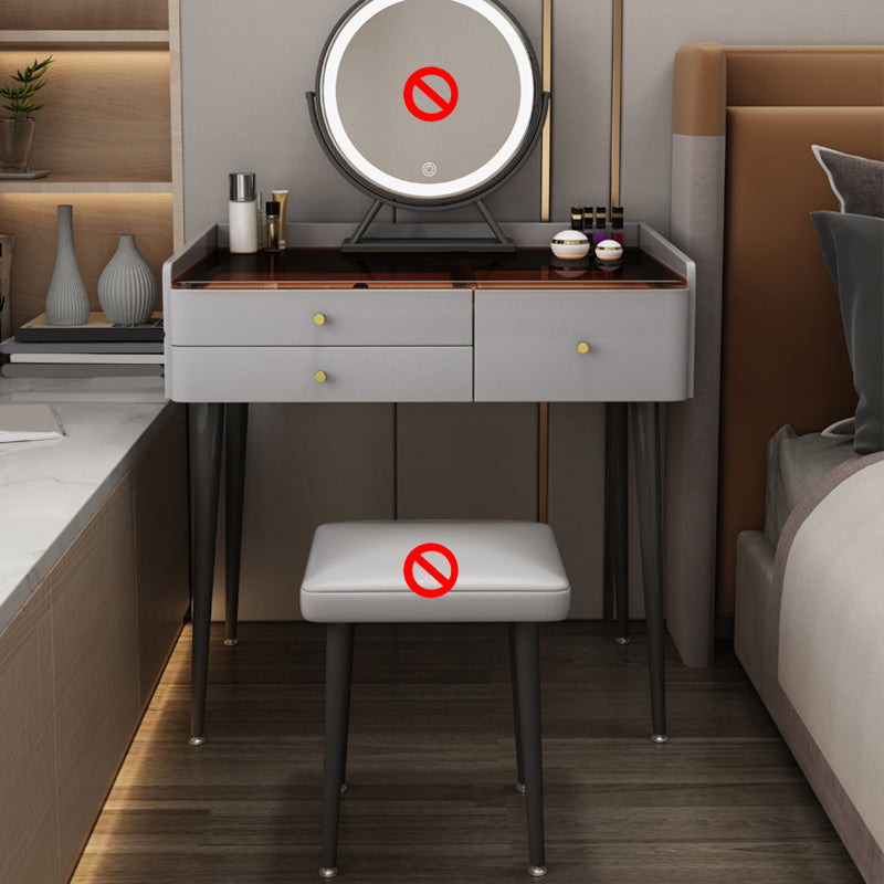 Solid Wood Vanity Table Modern Glass Top Vanity Table and Stool Set with Drawers