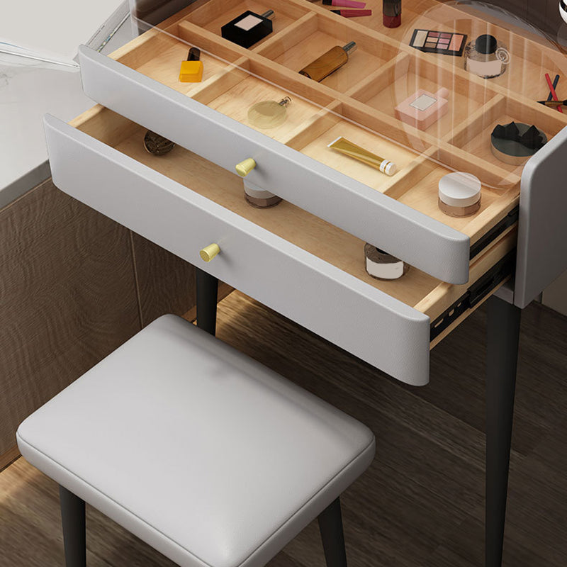 Solid Wood Vanity Table Modern Glass Top Vanity Table and Stool Set with Drawers