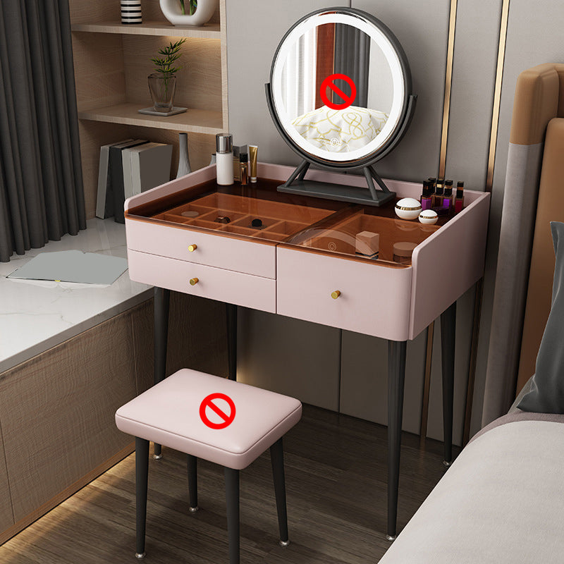 Solid Wood Vanity Table Modern Glass Top Vanity Table and Stool Set with Drawers