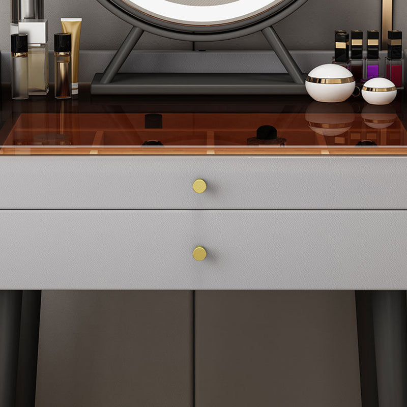Solid Wood Vanity Table Modern Glass Top Vanity Table and Stool Set with Drawers