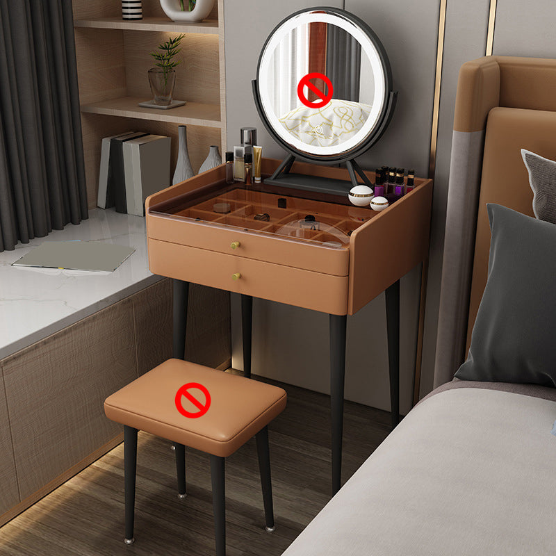 Solid Wood Vanity Table Modern Glass Top Vanity Table and Stool Set with Drawers