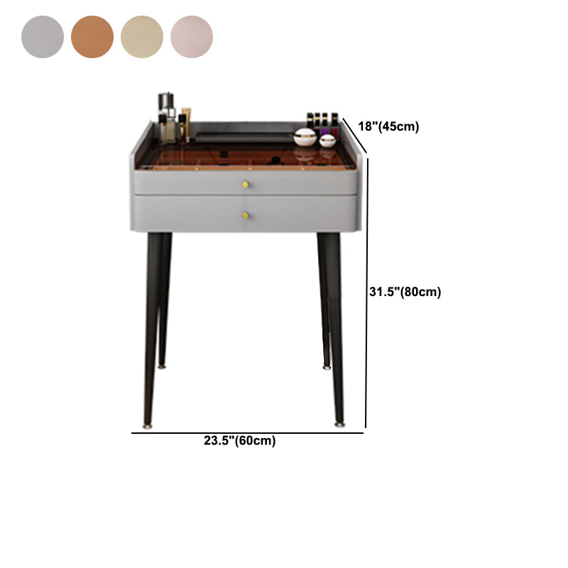 Solid Wood Vanity Table Modern Glass Top Vanity Table and Stool Set with Drawers