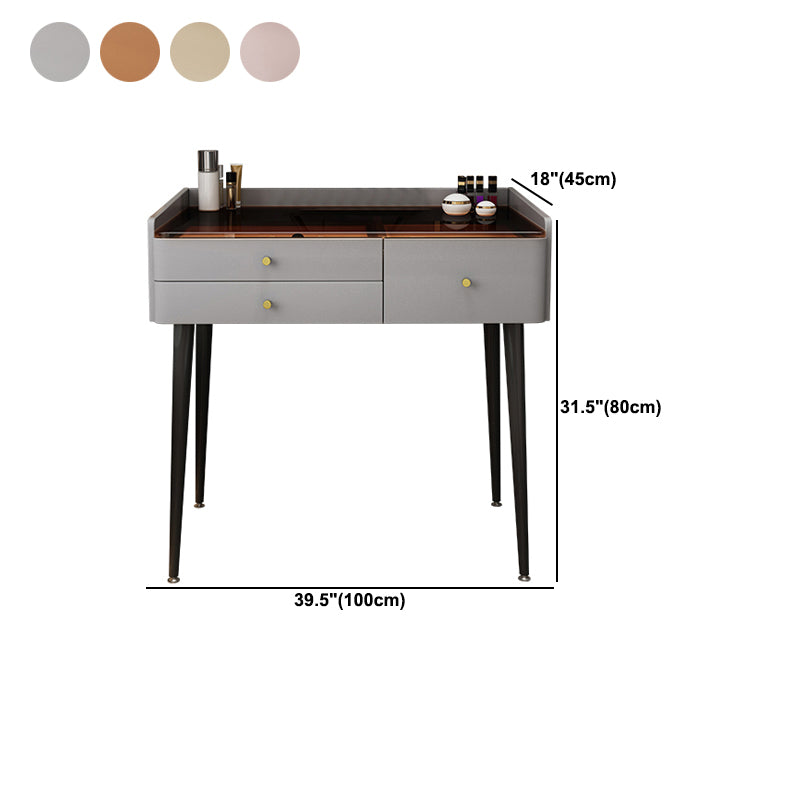 Solid Wood Vanity Table Modern Glass Top Vanity Table and Stool Set with Drawers